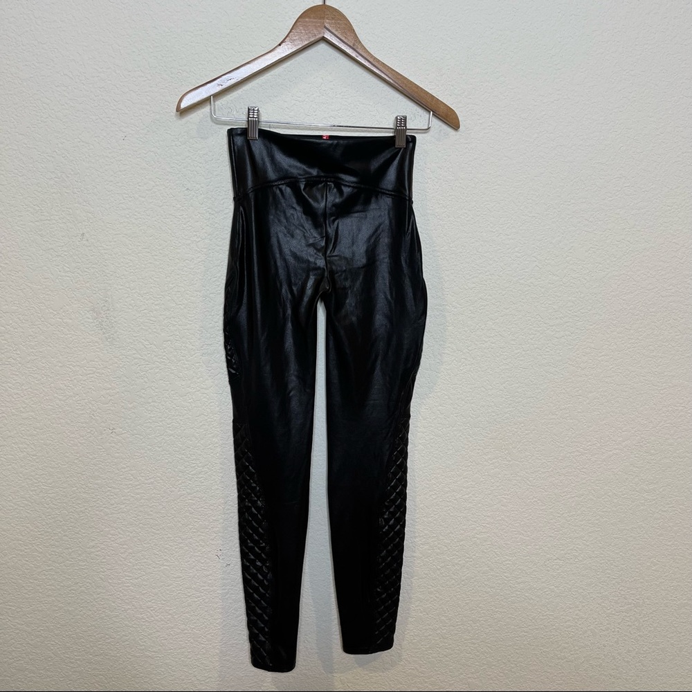 Spanx Black Faux Leather Quilted Panel Leggings Size S - Picture 9 of 11